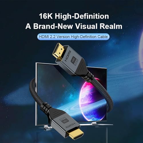 16K HDMI 2.2 Cable 1.5FT, 96Gbps Ultra High Speed 16K@60Hz 8K@120Hz 4K@480Hz HDMI Cord, HDCP 2.3 & HDR10 HDMI Cables for PS5/Xbox Series X|S/Roku TV/Gaming PC/Monitor/Blu-ray/Projector - size: 0.5M 1.5FT