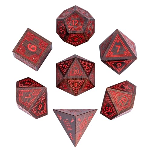 Wooden DND Dice Set Bubinga Wood Polyhedral Dice for Tabletop Games | Iron Box, DM Gift, for Dungeons and Dragons Role Playing Games - color: Bubinga Wood-hx