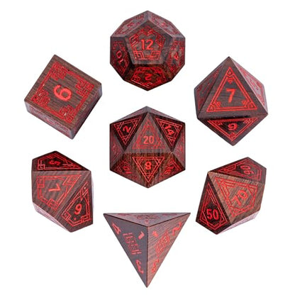 Wooden DND Dice Set Bubinga Wood Polyhedral Dice for Tabletop Games | Iron Box, DM Gift, for Dungeons and Dragons Role Playing Games - color: Bubinga Wood-hx