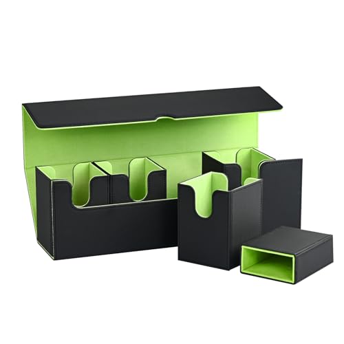 UAONO Card Deck Box with Dice Tray for MTG, 5 in 1 Card Deck Case Holds 800+ Unsleeved Cards, Strong Magnet Organizer Compatible with Yugioh TCG Sports (Black Green) - color: A7-Black&Lemo Green, size: 5 IN 1