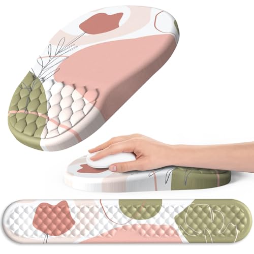 Ergonomic Mouse Pad and Keyboard Wrist Rest with Massage Design, Space-Saving Mouse Pad Wrist Support, Memory Foam Wrist Rest with Non-Slip PU Base for Computer Desk, Rose - color: Massage05-rose