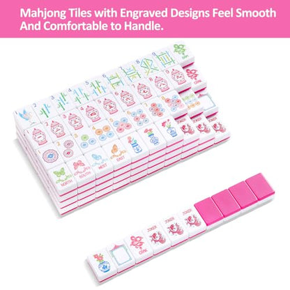 TIASUSAN American Mahjong Tile Set(1.2"), 160 Engraved Mahjong Tiles with Tiles Bag and Mah-jongg Accessories - style: 160 Magenta Tiles
