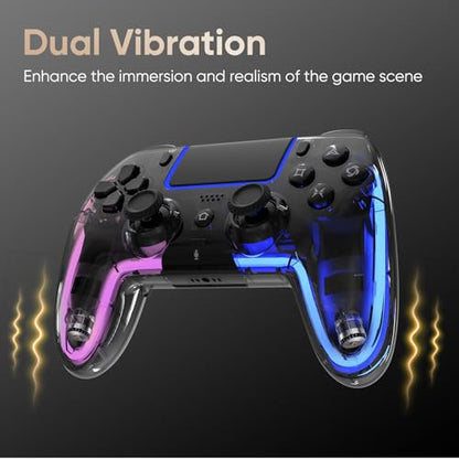 BETMI Wireless Controller for PS5, Pro/Slim/MAC/PC (Transparent Black) | Hall Effect Joysticks, Dual Vibration, Marco/Turbo/3.5mm Jack/6-Axis Gyro, Speaker, LED Gamepad for Steam Deck, L Pink R Cyan - color: Transparent Black, L Pink R Cyan
