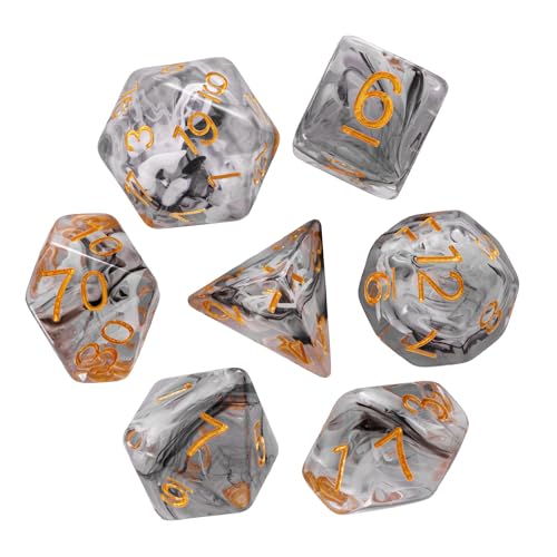 UDIXI 7PCS DND Dice Set, Resin Polyhedral D&D Dice for Role Playing Games | Black White Colors, Dreamy Effect, Velvet Dice Bag Packaging, for Dungeons and Dragons Role Playing Games and Tabletop Games - color: S-black and White