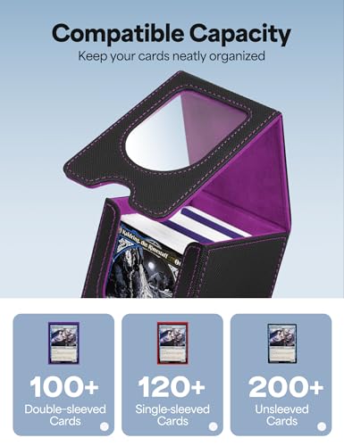 Card Deck Box for MTG Commander, Card Case Holds 100+ Double-Sleeved Cards, Magic Card Box Fits for TCG/PTCG/CCG Card with 2 Dividers (Black&Purple) - color: Black&Purple