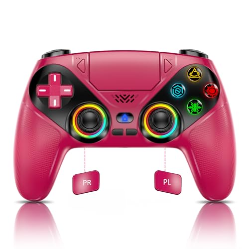 Nonbliep RGB for PS5 Controller, for PS5 Slim/Pro/PC, Wireless for Playstation 5 Controller with Dual Vibration/Macro/Turbo/3.5mm Audio Jack/Speaker/6-Axis Motion Control - color: pink