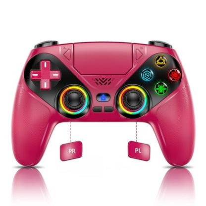 Nonbliep RGB for PS5 Controller, for PS5 Slim/Pro/PC, Wireless for Playstation 5 Controller with Dual Vibration/Macro/Turbo/3.5mm Audio Jack/Speaker/6-Axis Motion Control - color: pink
