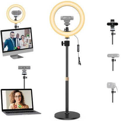 C920x Magnetic Webcam Light with Stand,10 Inch Ring Light with Adjustable Desktop Holder Compatible with Logitech C920s StreamCam C922x C930e C925e C615 Brio 501 301 101 Brio 4K C270 C310 webcams