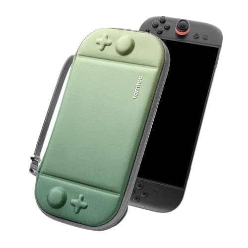 tomtoc Slim Carring Case for Nintendo Switch 2, Military Grade Protection | Odorless Felt Protective Hard Shell with 12 Game Card Slots, Portable Travel Storage Bag with Original Patent, Soft Interior - color: Matcha Green