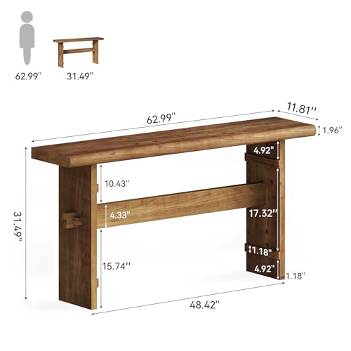 TRIBEWOOD 63-Inch Solid Wood Console Table for Entryway, Narrow Long Farmhouse Sofa Table Behind Couch, for Foyer, Hallway, Living Room, Easy Asswmbly, Brown - color: Brown