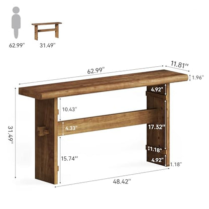 TRIBEWOOD 63-Inch Solid Wood Console Table for Entryway, Narrow Long Farmhouse Sofa Table Behind Couch, for Foyer, Hallway, Living Room, Easy Asswmbly, Brown - color: Brown