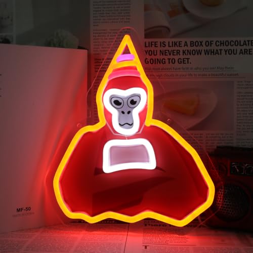 Orange Gorilla Neon Sign Fun Gaming LED Lights Sign with Party Hat for Wall Decor, USB Dimmer Sign for Birthday Game Room Bedroom Party Men Cave Gifes for Kids - color: Colorful, Chengxingxing
