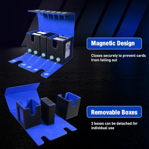 TiMOVO MTG Deck Box, Magnetic Trading Card Storage Case, Black+Blue | Holds 400+ Sleeveless Cards, 4 Dividers & Dice Tray, 2 Detachable Commander Card Deck Boxes, For Magic Game Cards - color: Black & Blue