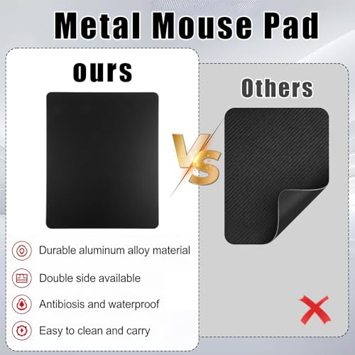 Hard Metal Mouse Pad for Desk, Aluminum Mouse Pad with Stable Rubber Base, Firm Mousepad Gaming Mousepad No Smell Waterproof Fast and Accurate Mouses Control for Travel and Home Office (Black)