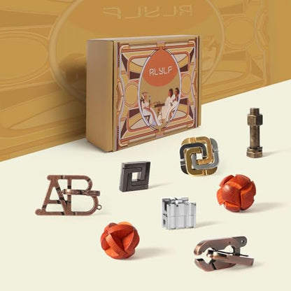 RLYLF 8 Pcs Brain Teaser Puzzles Favor Educational Toys Mind Puzzles Ancient Wooden and Metal 3D Unlock Interlock IQ Puzzles Box Game - style: Styly J