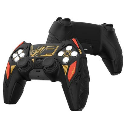 PlayVital Silicone Skin Set for PS5 Controller - Mecha Rhino Design, Anti-Slip Grip Cover Protector Compatible with Charging Dock, with Thumb Grips & Touchpad Sticker - Black & Caution Red - color: Black & Caution Red