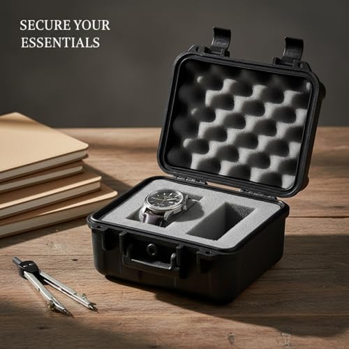 Compact Hard Shell Storage Case with Foam Insert, PP Plastic Box for Small Accessories, 4.9 x 4.3 x 2.8 Inches, Black