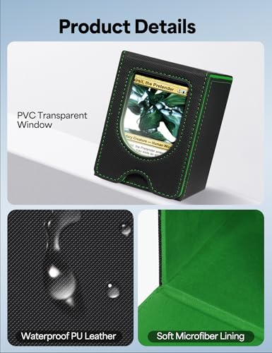 Card Deck Box for MTG Commander, Card Case Holds 100+ Double-Sleeved Cards, Magic Card Box Fits for TCG/PTCG/CCG Card with 2 Dividers (Black&Green) - color: Black&Green