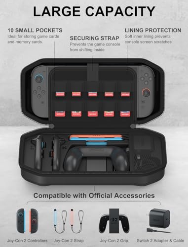 JUSPRO Carrying Case for Nintendo Switch 2, Hard Shell Travel Case with Large Storage for Console & Accessories