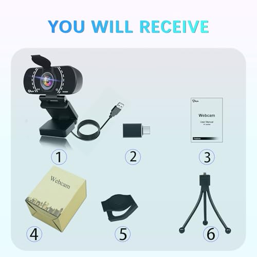 Akyta 1080P PC Webcam, Plug and Play USB C Camera with Microphone/Privacy Cover/Stand/Adapter & Wide Angle 110°, Web Camera for Desktop Computer PC Mac Video Calling/Zoom Conference - color: 1080P Webcam USB A to C