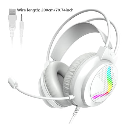 J11 Gaming Headset with Microphone, Noise Cancelling Gaming Headphones Compatible with PS4 PS5 Xbox One PC Laptop, Over-Ear Headset with LED RGB Light, 7.1 Stereo Surround Sound (White) - color: White
