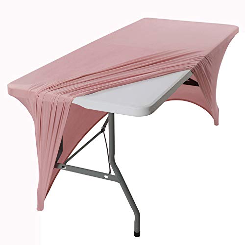 Peomeise 2PCS 6FT Spandex Table Cover Rectangular Stretch Spandex Tablecloth (Dusty Rose,6FT) - color: Dusty Pink, size: 72" x 30" 2Pack (Rectangular)