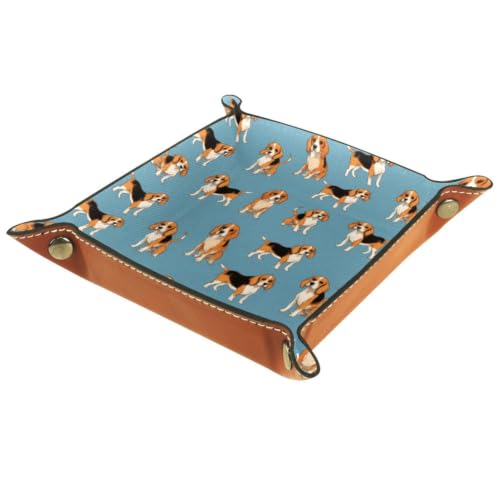 Beagle Dogs Dice Tray Folding Square PU Leather Dice Rolling Tray | Portable Dice Trays for Dice Games Like RPG, DND and Other Table Games, Folded 4.5x4.5x1.2inch - color: Beagle Dogs