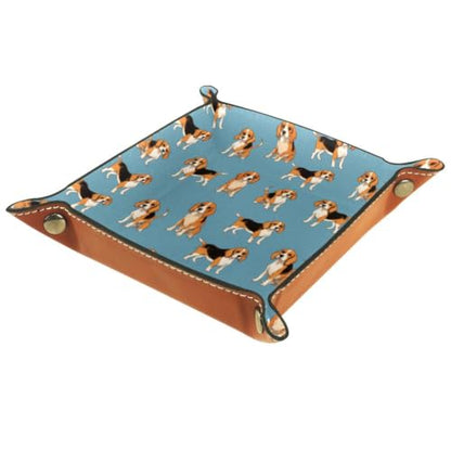Beagle Dogs Dice Tray Folding Square PU Leather Dice Rolling Tray | Portable Dice Trays for Dice Games Like RPG, DND and Other Table Games, Folded 4.5x4.5x1.2inch - color: Beagle Dogs