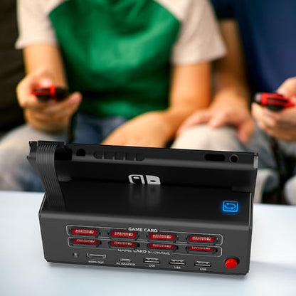ZMBESUP Switch Dock Station with One-Key Card Switching, 4 Game Card Slots, Cooling Fan, 1080P HDMI Output, Type-C Power Input for Switch/Switch OLED, Portable TV Docking Station
