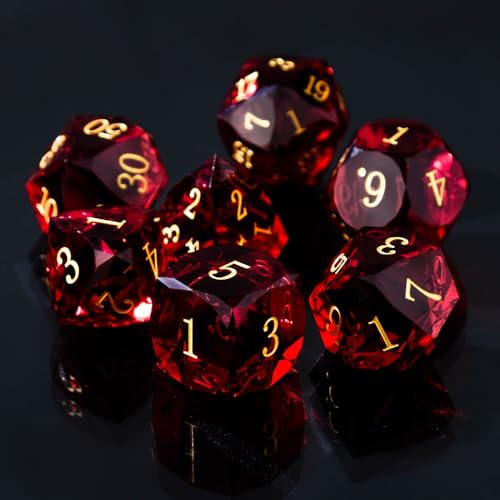 Resin DND Dice Set, 7 Pieces Handmade Sharp Edge Polyhedral Dice for Role Playing Game, Dice Accessory for D&D RPG Players and Starters d4 d6 d8 d10 d12 d20 with Gift Box (red) - color: Red