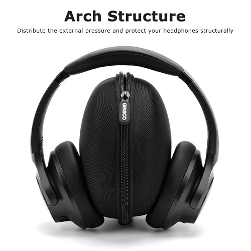 Ginsco Hard Shell Headphone Case Compatible with Skullcandy/Soundcore/Beats/Sony MDR7506/BERIBES/KVIDIO/TOZO Foldable Wireless/Wired Over-Ear Headphones, Travel Carrying Headset Case (Black)