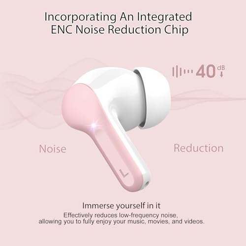 Wireless Earbuds, Bluetooth 5.4 Headphones HiFi Stereo, Bluetooth Earbuds with ENC Noise Cancelling Mic, IP7 Waterproof in Ear Earphones, 48H, LED Display Ear buds for Pad Phone Workout Sports, Pink - color: Pink