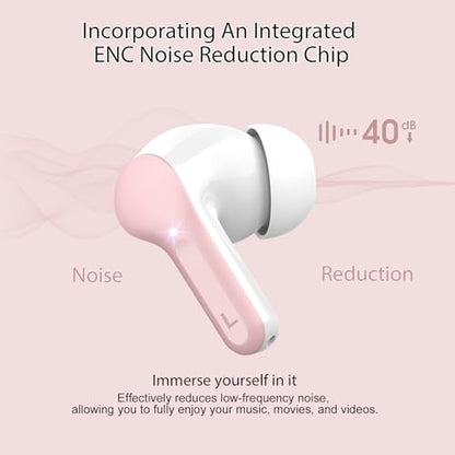 Wireless Earbuds, Bluetooth 5.4 Headphones HiFi Stereo, Bluetooth Earbuds with ENC Noise Cancelling Mic, IP7 Waterproof in Ear Earphones, 48H, LED Display Ear buds for Pad Phone Workout Sports, Pink - color: Pink