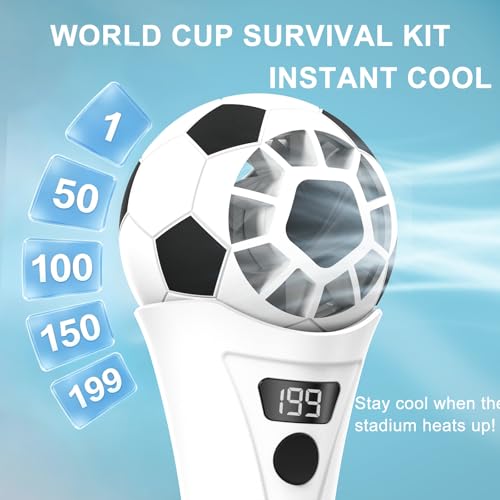 SZO Portable Handheld Turbo Fan, World Cup Soccer Mini Personal Fan with 5-Speed Wind, Digital Power Display, USB Rechargeable Fan for Home, Office, Outdoor & Soccer Fans