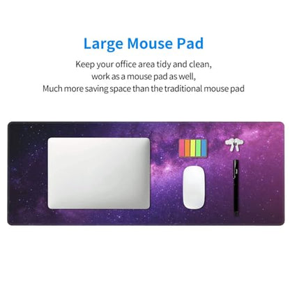 Large Gaming Mouse Pad Desk Mat, Purple Galaxy Nebula Extended Keyboard Mouse Pad Mousepad with Non-Slip Base and Stitched Edge Mouse Mat Desk Pad Mouse Pads for Desk Home Office, 31.5 x 11.8 - color: Purple Galaxy
