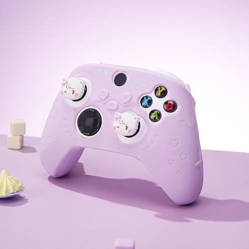 GeekShare Protective Skin Grips Set Compatible with Xbox Series X/S Controller, Sweet Purple Silicone Cover Case for Xbox Controller with 2 Thumb Grip Caps and 2 Stickers - Mikko
