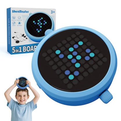 5-in-1 Electronic Board Game, Travel Game for 1-2 Players，Pocket Size（Blue） | Includes Reversi, 4 in a Row, 5 in a Row, Chinese Checkers and Tic Tac Toe; pocket-size design with solo and 2-player modes. - color: Blue