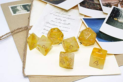 DND Dice Set Yellow & Milky RPG Polyhedral Dice Fit Dungeons and Dragons(D&D) Pathfinder MTG Tabletop Role Playing Game Translucent 7-Die Dice Set - color: Gold+milk