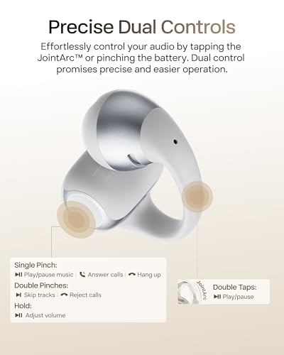 SHOKZ OpenDots 2 Open-Ear Clip-On Earbuds with Upgraded Dolby Audio, 3-Mic Clear Calls, Rich Bass, Up to 40 Hrs of Audio, Wireless Charging, Interchangeable Left/Right Earbuds, IP57, Bluetooth 6.1 - color: Grey