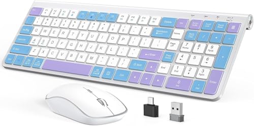 JOYACCESS Wireless Keyboard and Mouse Combo, Typewriter Ergonomic Wireless Keyboard with Number Pad and Computer Mouse for PC Laptop Desktop Computer - Purple Blue - color: purple blue