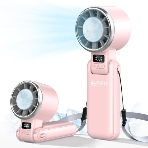 Portable Fan, Handheld Fan, Small Fan with Turbo & Ice Cooling, Hand Fan 5-Speed 4000mAh Rechargeable, 3-in-1 Foldable Personal Travel Fan, Lightweight for Beach Vacation, for Women Girl-Pink - color: Pink