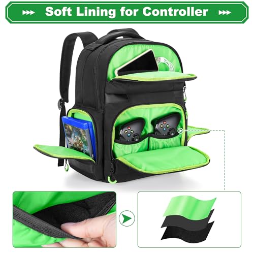 PGmoon Carry Backpack Compatible with Xbox Series X/S Console, Travel Carrying Case with Separate Storage Room for Console, Headset, Controllers, Multiple Pockets for Gaming Accessories(Patent Design)