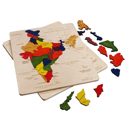 India Map Wooden Jigsaw Puzzle for Kids | 22 Puzzle Pieces | Learning & Educational Toy Gift for Boys & Girls Ages 4 Years and Above - style: India Map