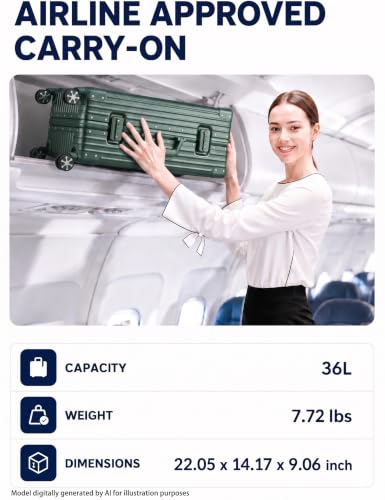 20" Hard Shell Carry On Luggage Zipperless Suitcase, Green | TSA Lock, Aluminum Frame, PC Hardside Lightweight Carry-On Suitcase, Spinner Wheels, 22x14x9 Airline Approved - color: Green