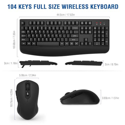 Wireless Keyboard and Mouse Combo, EDJO 2.4G Full-Sized Ergonomic Computer Keyboard with Wrist Rest and 3 Level DPI Adjustable Wireless Mouse for Windows, Mac OS Desktop/Laptop/PC - color: Black