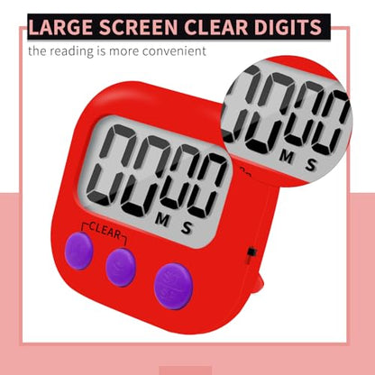 6 Pack Small Digital Kitchen Timer Magnetic Back and ON/Off Switch,Minute Second Count Up Countdown (Red) - color: Red