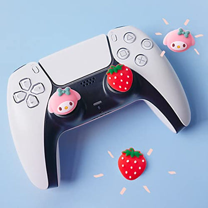 PERFECTSIGHT Cute Thumb Grip Caps for Switch 2 2025, PlayStation 4/5, PS5, PS4, Xbox Series X/S, Xbox One, Switch Pro Controller, 4PCS Kawaii Soft Rubber Analog Thumbsticks Joystick Cover, Strawberry - color: Strawberry