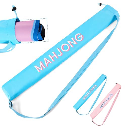 35 Inch Long Mahjong Mat Bag Waterproof Mahjong Mat Storage Carrying Bag Double Strapped Polyester Drawstring Lightweight Holder for Board Games Storage-mat Not Included(Blue) - color: Blue