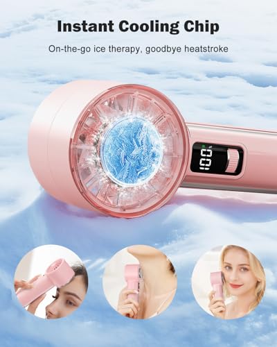 AMACOOL Handheld Fan with Ice Cooler, Mothers Day Gifts for Mom Her Women Girl, Mini Portable Cooling Fan, Small Yet Powerful, Personal Hand Fans for Travel Essentials Beach Makeup Must Have - color: Pink, style: With Ice Cooler