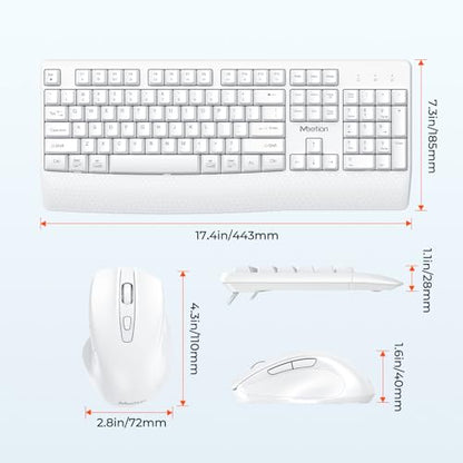 MEETION White Wireless Keyboard and Mouse, 2.4G USB Receiver Plug-and-Play, Computer Keyboard with Wrist Support, 3 Level DPI Mouse, Long Time Lasting Battery for PC/Mac/Windows/Laptop, White - color: White
